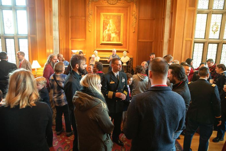 Group gathering in Anabel Taylor Chapel