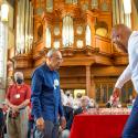 Service gathering inside Anabel Taylor Chapel