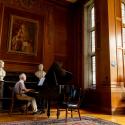 Piano inside lounge area of Anabel Taylor Chapel